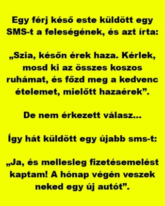 Vicc: A férj alattomos sms-e egy vicces fordulatot vesz