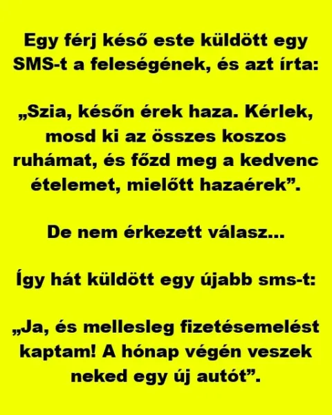 Vicc: A férj alattomos sms-e egy vicces fordulatot vesz