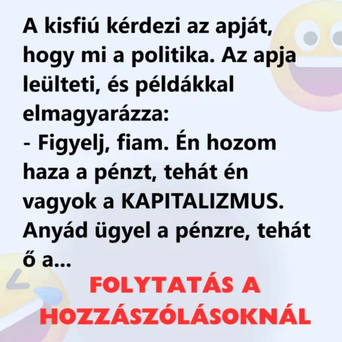 Vicc: A kisfiú kérdezi az apját, hogy mi a politika