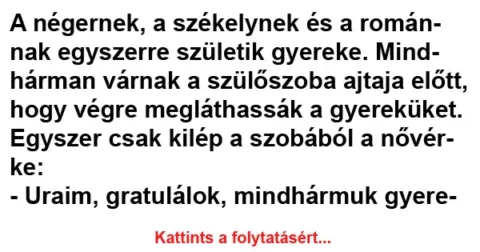 Vicc: A négernek, a székelynek és a románnak egyszerre születik…
