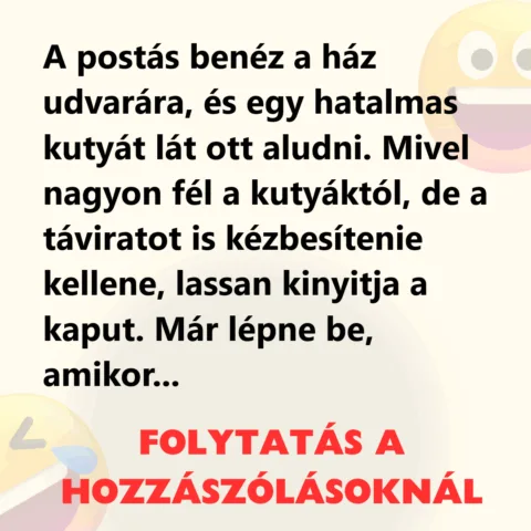 Vicc: A postás benéz a ház udvarára