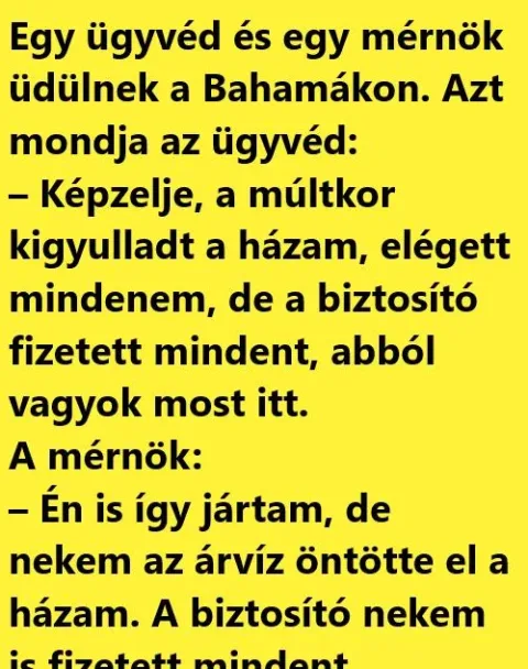 Vicc: Egy ügyvéd és egy mérnök üdülnek a Bahamákon