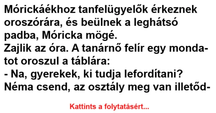 Vicc: Mórickáékhoz tanfelügyelők érkeznek oroszórára, és beülnek a... Vicc: Mórickáékhoz tanfelügyelők érkeznek oroszórára, és beülnek a…