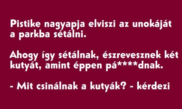 Vicc: Pistike nagyapja elviszi az unokáját a parkba sétálni... Vicc: Pistike nagyapja elviszi az unokáját a parkba sétálni…