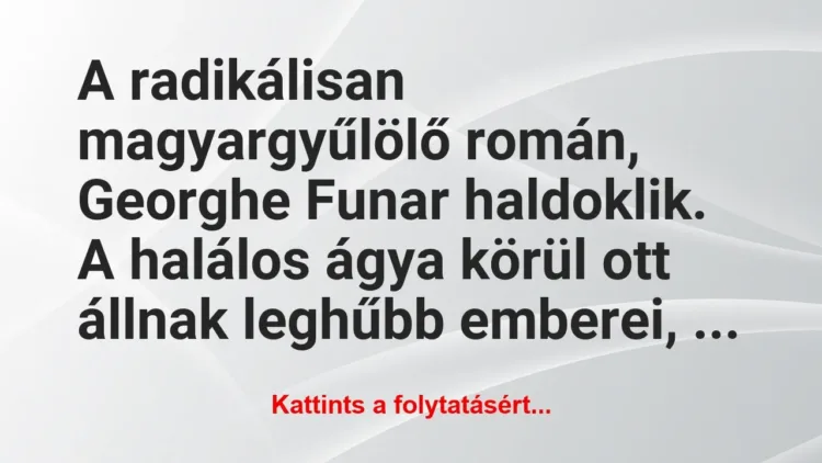 Vicc: A radikálisan magyargyűlölő román, Georghe Funar haldoklik…. Vicc: A radikálisan magyargyűlölő román, Georghe Funar haldoklik….