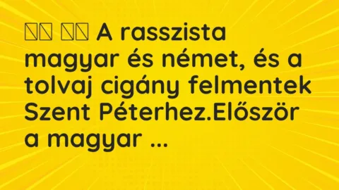 Vicc: 
		  
		  A rasszista magyar és német, és a tolvaj cigány felmentek…