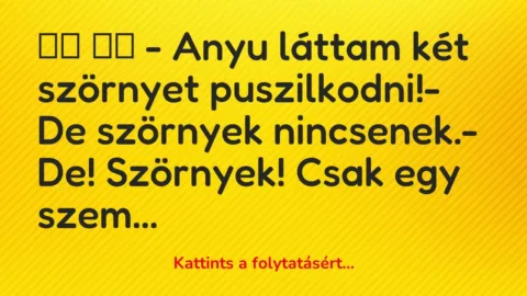 Vicc: 
		  
		  – Anyu láttam két szörnyet puszilkodni!- De szörnyek…