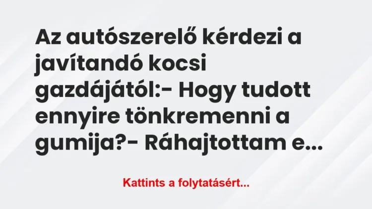 Vicc: Az autószerelő kérdezi a javítandó kocsi gazdájától:
-… Vicc: Az autószerelő kérdezi a javítandó kocsi gazdájától:
-…