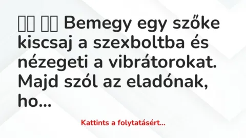 Vicc: 
		  
		  Bemegy egy szőke kiscsaj a szexboltba és nézegeti a…
