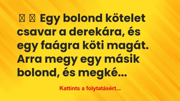 Vicc:
Egy bolond kötelet csavar a derekára, és egy… Vicc:
Egy bolond kötelet csavar a derekára, és egy…