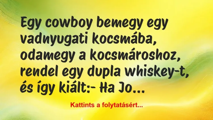 Vicc: Egy cowboy bemegy egy vadnyugati kocsmába, odamegy a… Vicc: Egy cowboy bemegy egy vadnyugati kocsmába, odamegy a…