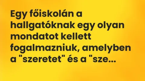 Vicc: Egy főiskolán a hallgatóknak egy olyan mondatot kellett fogalmazniuk, amelyben a… Vicc: Egy főiskolán a hallgatóknak egy olyan mondatot kellett fogalmazniuk, amelyben a…