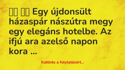 Vicc: 
		  
		  Egy újdonsült házaspár nászútra megy egy elegáns hotelbe….
