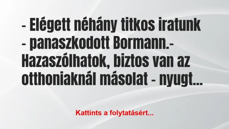 Vicc: – Elégett néhány titkos iratunk – panaszkodott… Vicc: – Elégett néhány titkos iratunk – panaszkodott…