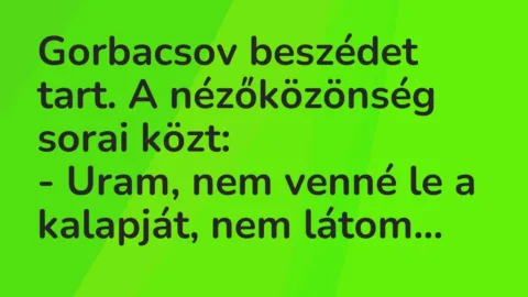 Vicc: Gorbacsov beszédet tart. A nézőközönség sorai közt:

– Uram, nem venné le a…