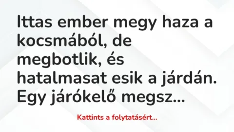 Vicc: Ittas ember megy haza a kocsmából, de megbotlik, és hatalmasat esik a…