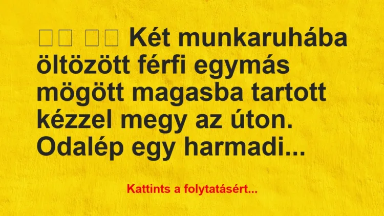 Vicc: 
		  
		  Két munkaruhába öltözött férfi egymás…