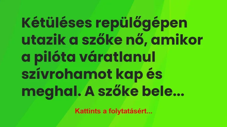 Vicc: Kétüléses repülőgépen utazik a szőke nő, amikor a pilóta… Vicc: Kétüléses repülőgépen utazik a szőke nő, amikor a pilóta…