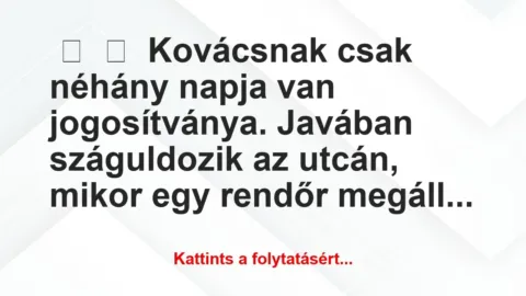 Vicc: 
	    	    Kovácsnak csak néhány napja van jogosítványa….