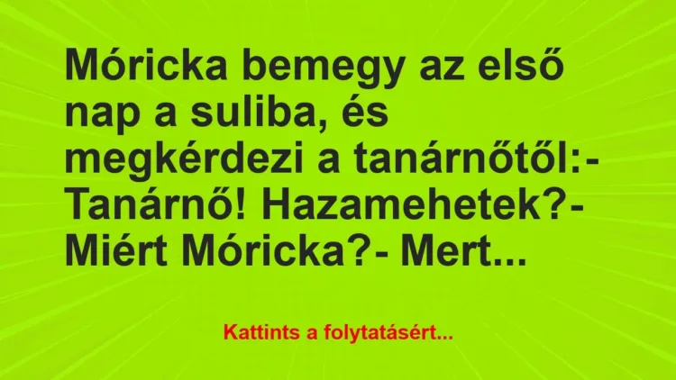 Vicc: Móricka bemegy az első nap a suliba, és megkérdezi a… Vicc: Móricka bemegy az első nap a suliba, és megkérdezi a…