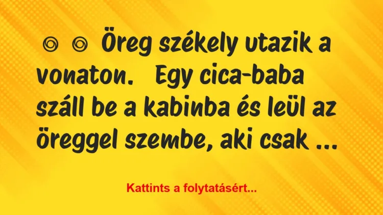 Vicc:
Öreg székely utazik a vonaton.
Egy… Vicc:
Öreg székely utazik a vonaton.
Egy…