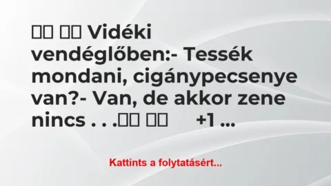 Vicc: 
		  
		  Vidéki vendéglőben:- Tessék…