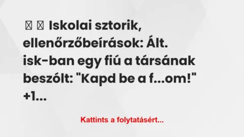 Vicces történet: 
	    	    Iskolai sztorik, ellenőrzőbeírások:


Ált….