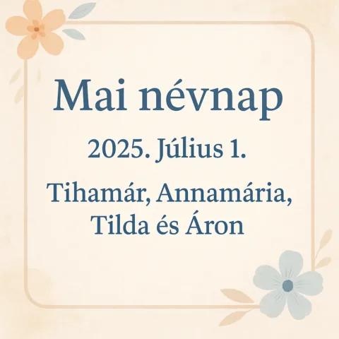 Mai névnap – Július 1.: Tihamér, Annamária, Tilda és Áron
