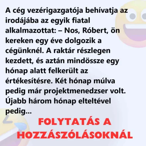 Vicc: A cég vezérigazgatója behívatja az irodájába az egyik fiatal alkalmazottat