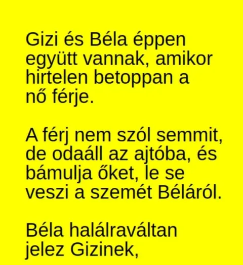 Vicc: Gizi és Béla éppen együtt vannak, amikor betoppan a nő férje