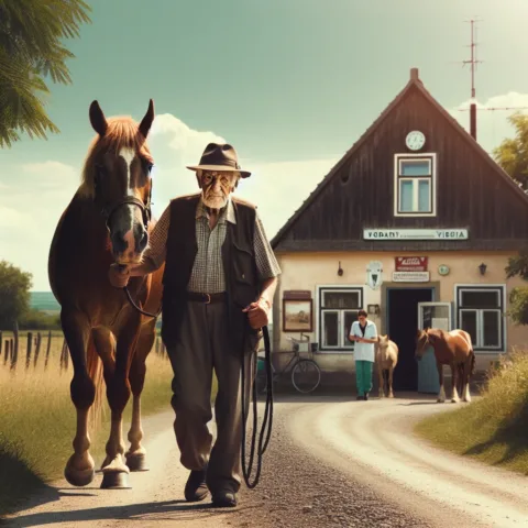 Vicc: 
	    	    Józsi bácsi elviszi a lovát állatorvoshoz. Az orvos megvizsgálja a…