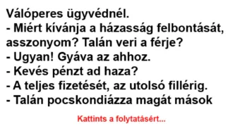 Vicc: Miért kívánja a házasság felbontását, asszonyom? –