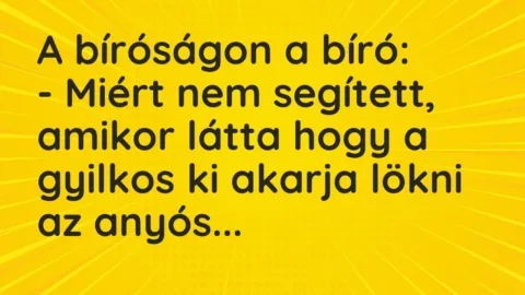 Vicc: A bíróságon a bíró:

– Miért nem segített, amikor látta hogy a gyilkos ki…