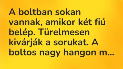 Vicc: A boltban sokan vannak, amikor két fiú belép. Türelmesen kivárják a sorukat. A…