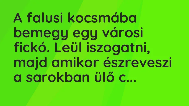 Vicc: A falusi kocsmába bemegy egy városi fickó. Leül iszogatni, majd amikor…