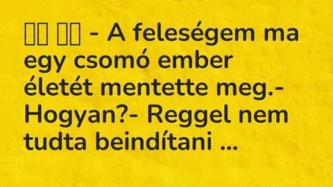 Vicc: 
		  
		  – A feleségem ma egy csomó ember életét mentette meg.- …