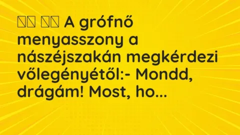 Vicc: 
		  
		  A grófnő menyasszony a nászéjszakán megkérdezi…