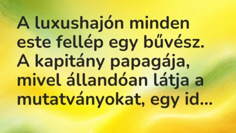 Vicc: A luxushajón minden este fellép egy bűvész. A kapitány papagája, mivel állandóan…
