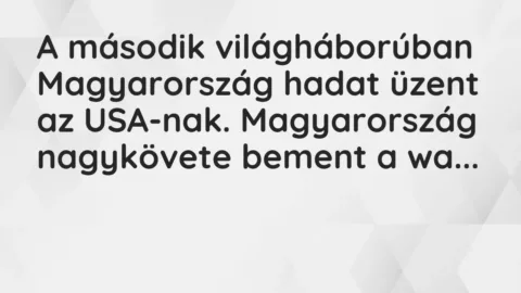 Vicc: A második világháborúban Magyarország hadat üzent az USA-nak. Magyarország…