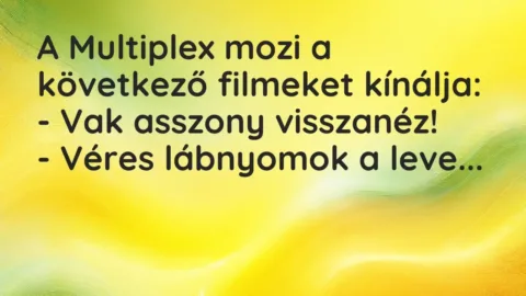 Vicc: A Multiplex mozi a következő filmeket kínálja:

– Vak asszony…