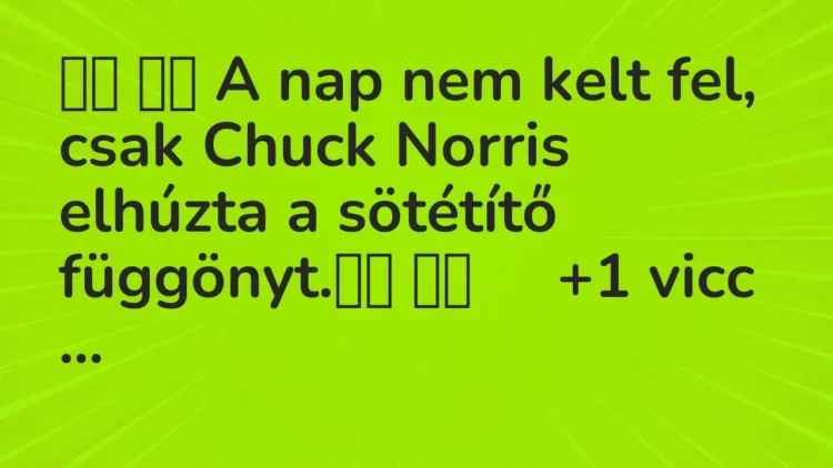 Vicc:
A nap nem kelt fel, csak Chuck Norris elhúzta a sötétítő… Vicc:
A nap nem kelt fel, csak Chuck Norris elhúzta a sötétítő…