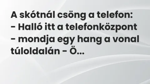Vicc: A skótnál csöng a telefon:

– Halló itt a telefonközpont – mondja egy hang a…