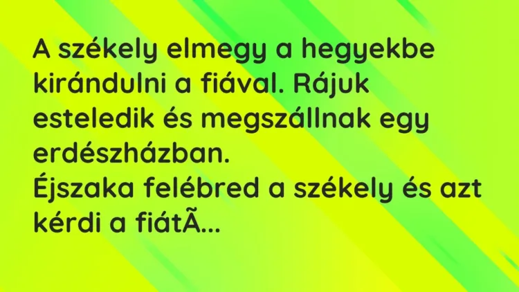 Vicc: A székely elmegy a hegyekbe kirándulni a fiával. Rájuk esteledik és megszállnak… Vicc: A székely elmegy a hegyekbe kirándulni a fiával. Rájuk esteledik és megszállnak…