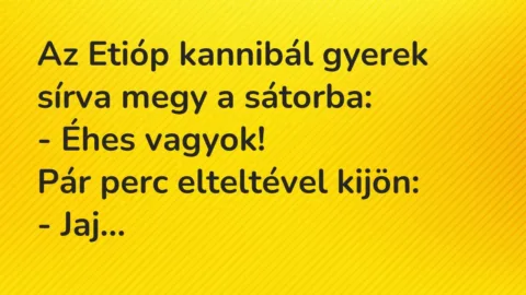 Vicc: Az Etióp kannibál gyerek sírva megy a sátorba:

– Éhes vagyok!

Pár perc…