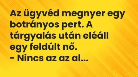 Vicc: Az ügyvéd megnyer egy botrányos pert. A tárgyalás után eléáll egy feldúlt…