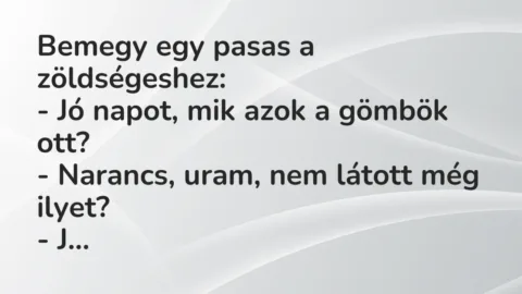 Vicc: Bemegy egy pasas a zöldségeshez:

– Jó napot, mik azok a gömbök ott?

-…
