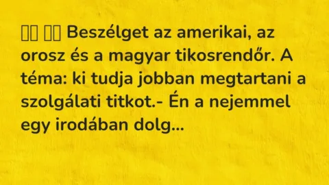 Vicc: 
		  
		  Beszélget az amerikai, az orosz és a magyar tikosrendőr. A …