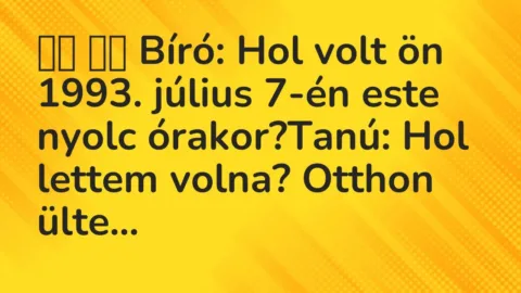 Vicc: 
		  
		  Bíró: Hol volt ön 1993. július 7-én este nyolc…