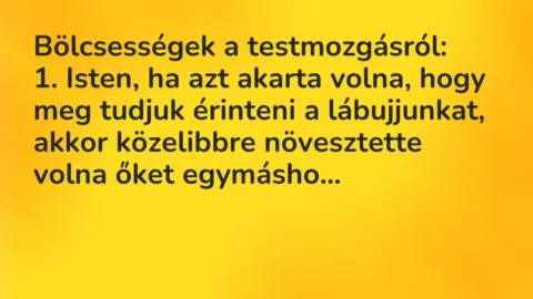 Vicc: Bölcsességek a testmozgásról:

1. Isten, ha azt akarta volna, hogy meg…