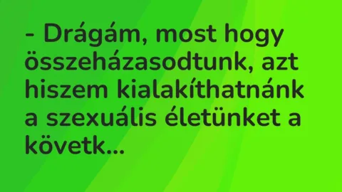 Vicc: – Drágám, most hogy összeházasodtunk, azt hiszem kialakíthatnánk a szexuális…